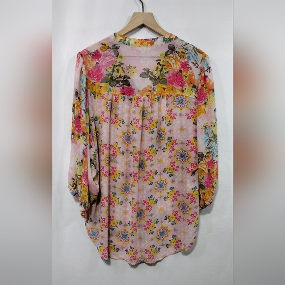 Hope Springs Floral Button Shirt Womens XXL Pink Cottagecore Barbiecore Retro - Picture 5 of 8